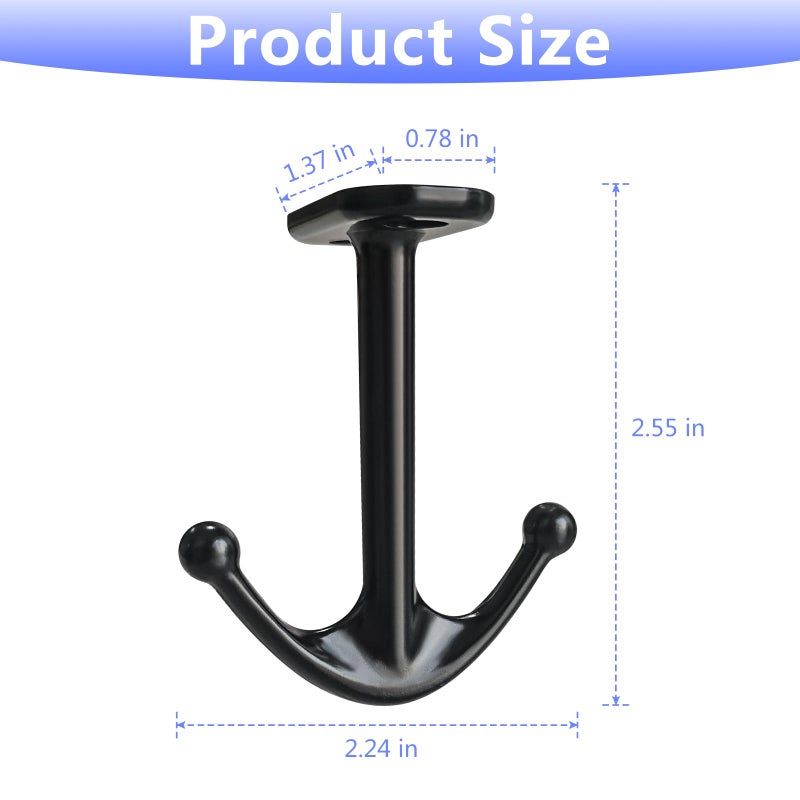 DEEKOUDT Ball Two Prong Ceiling Hook for Closet Top Bathroom Kitchen Cabinet Garage Pack of 8 (Black) - Image 2